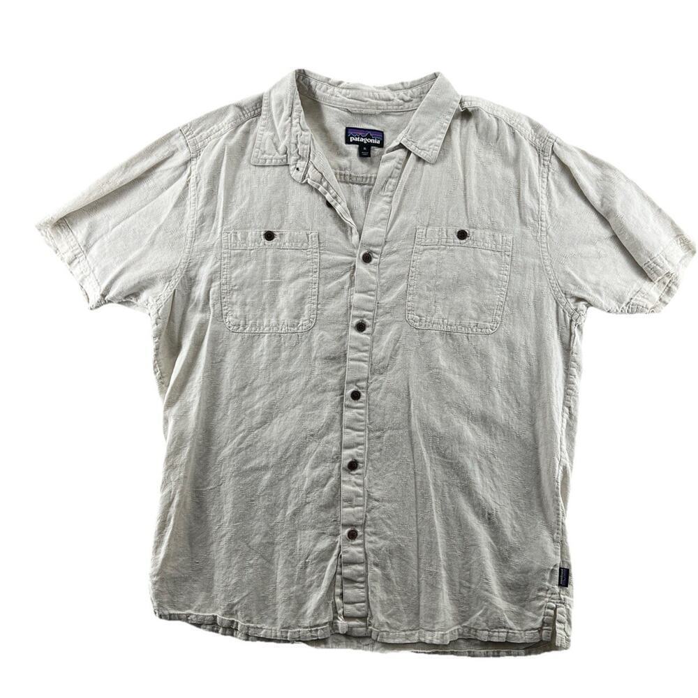 Patagonia XL Short Sleeve Button Up Beige Hemp Organic Cotton Workwear